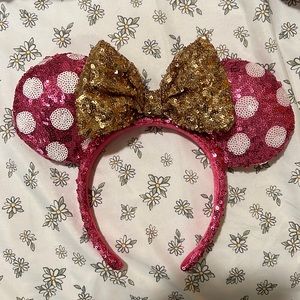 Pink and gold Minnie Mouse ears headband